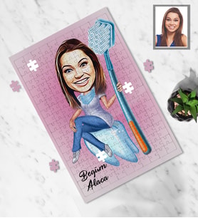 Kişiye Özel Diş Doktoru Tasarımlı Karikatür A4 99 Parça Puzzle Bayan-1