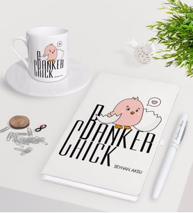 BK Gift Kişiye Özel Bankacı Beyaz Defter Kalem Türk Kahvesi Fincanı Seti-11 (Model 1)