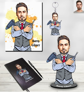 Kişiye Özel Berber Karikatürlü 5 li Hediye Seti Bay-1