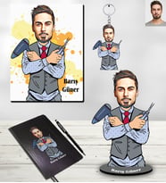 Kişiye Özel Berber Karikatürlü 5 li Hediye Seti Bay-1