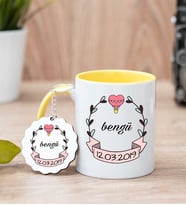 İsim Yazılı Sarı Kupa Bardak Ve Anahtarlık Set