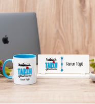 Tarih Öğretmeni Mavi Kupa Bardak Ve Masa İsimliği Hediye Seti