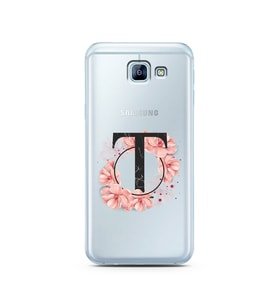 Pembe Çiçekli Harf Tasarım Süper Şeffaf Silikon Telefon Kılıfı Samsung A8 (2016)