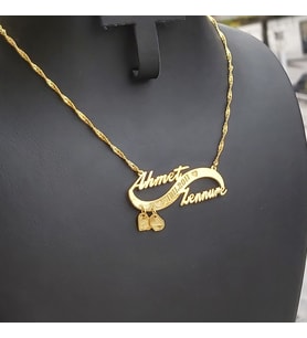 925 Ayar Gümüş 24 Ayar Altın Kaplama İsimli Sonsuzluk Kolye (Gold)