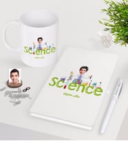 BK Gift Kişiye Özel Erkek Fen Bilimler Öğretmeni Beyaz Defter Kalem Kupa Seti-1 (Model 1)