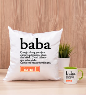 Baba Kelime Anlamı Kare Yastık ve Yeşil Kupa Bardak
