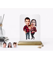 BK Gift Kişiye Özel Aile Karikatürlü Ahşap Standlı Çerçeve-2 (Beyaz)