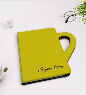 BK Gift Kişiye Özel Kupa Şeklinde Sarı Termo Deri Defter