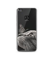 Kedi Kelebek Tasarımlı Süper Şeffaf Silikon Telefon Kılıfı Huawei P9 Lite (2017)