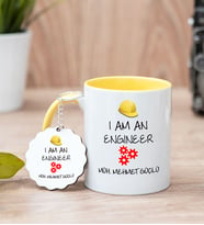 Mühendise Hediye Sarı Kupa Bardak Ve Anahtarlık Set