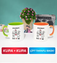 İkili Kişiye Özel Sevgililer Günü Hediyesi Kupa Bardak Yeşil Turuncu