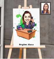 Kişiye Özel İş Kadını Karikatürlü  Ahşap Tablo 30x47 Bayan-9