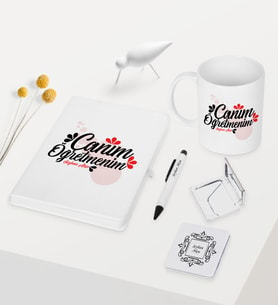 BK Gift Kişiye Özel Canım Öğretmenim Temalı Beyaz Defter Kalem Kupa Ayna Seti - 3