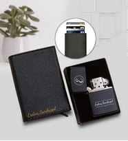 Kişiye Özel Zippo Tarzı Çakmak & Mekanizmalı Kartlık Hediye Seti