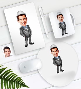 BK Gift Kişiye Özel Bay Mühendis Karikatürlü Defter Kalem Kupa Mouse Pad Seti (Model 1)