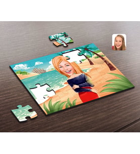 BK Gift Kişiye Özel Kadın Karikatürlü Ahşap Puzzle-12