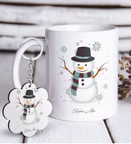BK Gift Kişiye Özel Kardan Adam Beyaz Kupa ve Anahtarlık Hediye Seti-1 (Model 1)