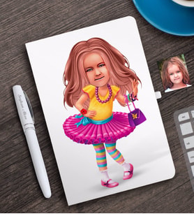 BK Gift Kişiye Özel Kız Çocuk Karikatürlü Beyaz Defter ve Kalem Hediye Seti-11