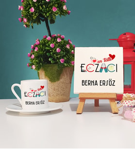 Mesajlı Eczacı Hediye Türk Kahvesi Fincanı ve Dekoratif Taş Baskı Hediye Seti