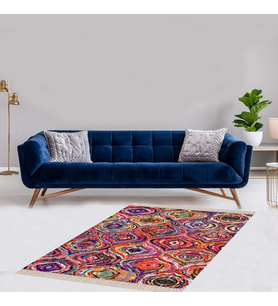 Rengarenk Geometrik Damla Desenli Dijital Baskı Yıkanabilir Kaymaz Taban Modern Salon Halı  (Çok Renkli)
