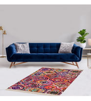 Rengarenk Geometrik Damla Desenli Dijital Baskı Yıkanabilir Kaymaz Taban Modern Salon Halı  (Çok Renkli)