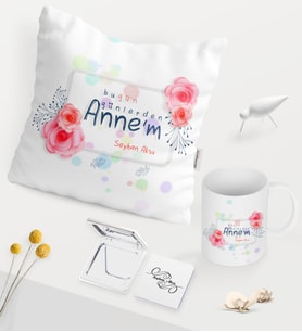 BK Gift Kişiye Özel Bugün Günlerden Annem Beyaz Kupa Ayna Yastık Seti (Model 1)