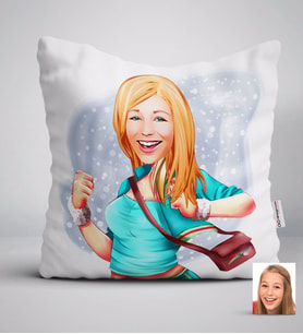 BK Gift Kişiye Özel Kadın Karikatürlü Beyaz Yastık-52