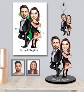 Kişiye Özel Sevgili Karikatürlü 3 lü Hediye Seti  Model 12