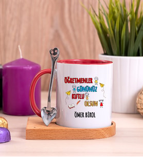 Öğretmenler Günü Ahşap Altlıklı Kırmızı Kupa Bardak