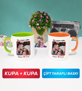 İkili Sevgiliye Sevgililer Günü Hediyesi 9 Kupa Bardak Yeşil Turuncu