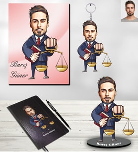 Kişiye Özel Avukat Karikatürlü 5 li Hediye Seti Bay-3