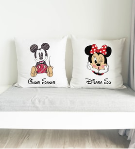 Kişiye Özel Mickey ve Minnie Mouse Çift Yastığı