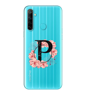 Pembe Çiçekli Harf Tasarım Süper Şeffaf Silikon Telefon Kılıfı Oppo Realmi 6i P-