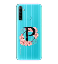 Pembe Çiçekli Harf Tasarım Süper Şeffaf Silikon Telefon Kılıfı Oppo Realmi 6i P-