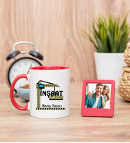 İnşaat Mühendisi Kırmızı Kupa Bardak ve Kırmızı Mini Fotoğraf Çerçevesi