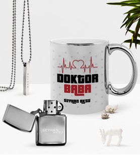 BK Gift Kişiye Özel Doktor Baba Krom Kupa Benzinli Çakmak Kolye Seti-2 (Model 1)