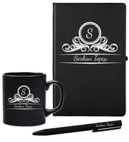 Kişiye Özel Olarak Hazırlanmış Siyah Defter Kupa Kalem Seti