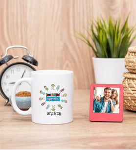 Çocuk Gelişimi Öğretmeni Beyaz Kupa Bardak ve Kırmızı Mini Fotoğraf Çerçevesi