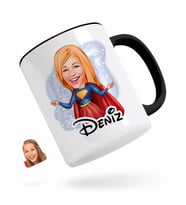 BK Gift Kişiye Özel Süper Girl Karikatürlü Siyah Kupa Bardak