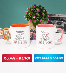 İkili Sen Başıma Gelen En Güzel Şeysin Sevgililer Günü Hediyesi Kupa Bardak Turuncu Pembe