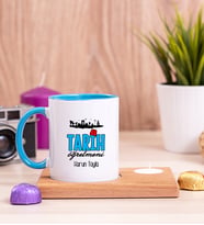 Tarih Öğretmeni Ahşap Altlıklı Mumlu Mavi Kupa Bardak