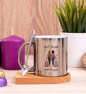 Best Friends Ahşap Altlıklı Silver Kupa Bardak