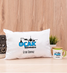 Uçak Mühendisi Dikdörtgen Yastık ve Yeşil Kupa Bardak