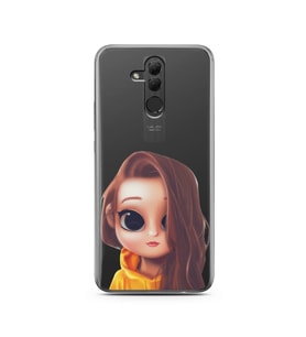 Kahve Saçlı Kız Tasarımlı Süper Şeffaf Silikon Telefon Kılıfı Huawei Mate 20 Lit