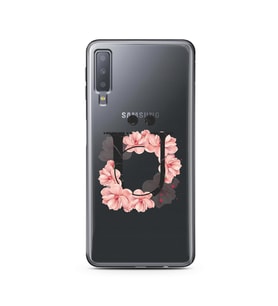 Pembe Çiçekli Harf Tasarım Süper Şeffaf Silikon Telefon Kılıfı Samsung A7 (2018)