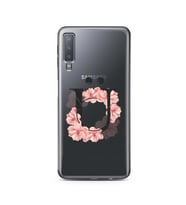 Pembe Çiçekli Harf Tasarım Süper Şeffaf Silikon Telefon Kılıfı Samsung A7 (2018)