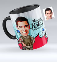 BK Gift Kişiye Özel Asker Karikatürlü Siyah Kupa Bardak  2