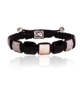 Parlak Onyx Ve Beyaz Taşlı Gümüş Shamballa Bileklik