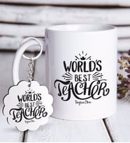 BK Gift Kişiye Özel Dünyanın En İyi Öğretmeni Beyaz Kupa ve Anahtarlık Hediye Seti-30 (Model 1)