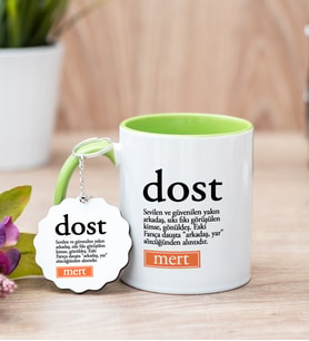 Dost Kelime Anlamı Yeşil Kupa Bardak Ve Anahtarlık Set